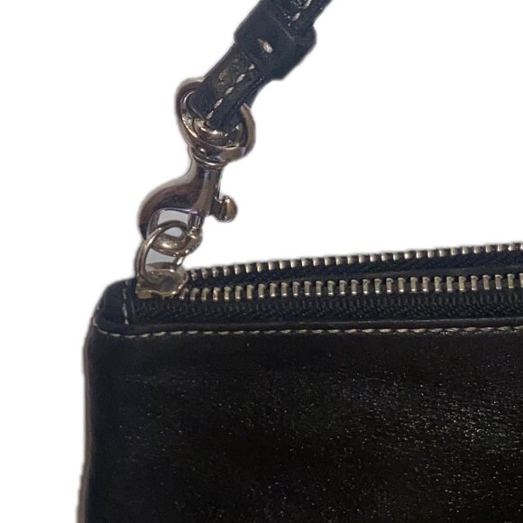 Coach Small Black Leather Wristlet Top Zip Closure Adjustable Strap 7"x4.5" EUC - Picture 11 of 14